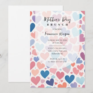 Whimsical Multicolored Hearts Mothers Day Party Inbjudningar