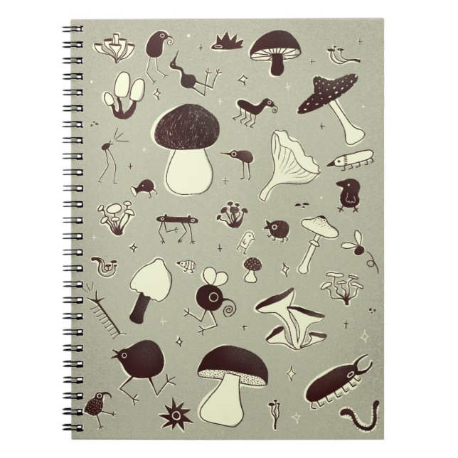 Whimsical Mushroom and Forest Creatures Notebook Anteckningsbok (Framsidan)
