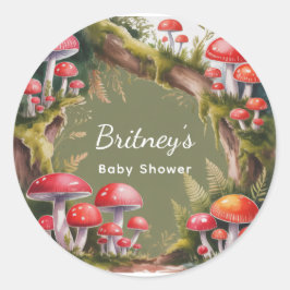 Whimsical Mushroom Baby Shower Runt Klistermärke