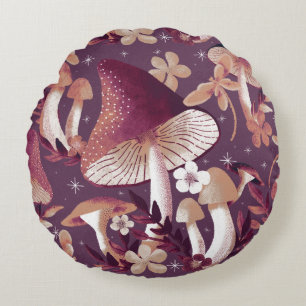 Whimsical Mushroom-Blommönster Rund Kudde