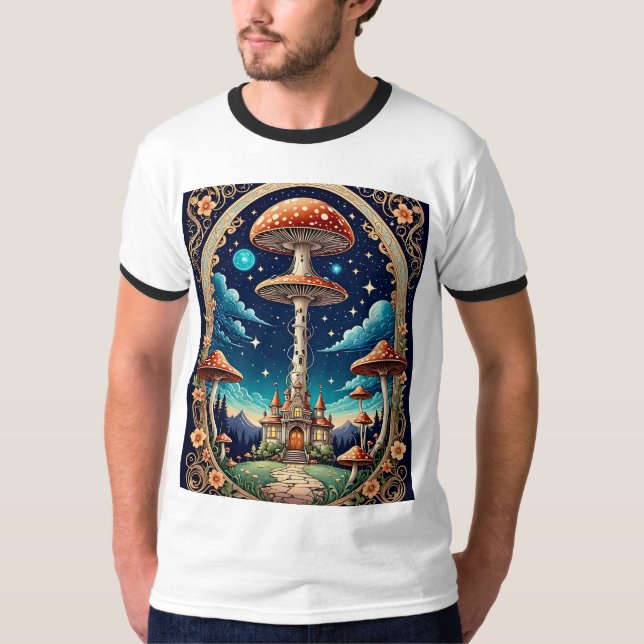 Whimsical Mushroom Castle Fantasy T-Shirt (Framsida)