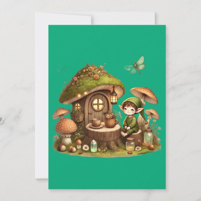 "Whimsical Mushroom Cottage Greeting Card Julkort (Framsida)