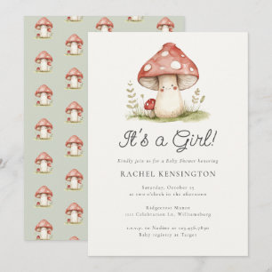 Whimsical Mushroom Det är en flicka Baby Shower Inbjudningar