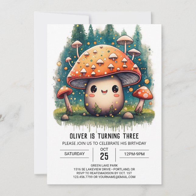 Whimsical Mushroom Editable Birthday-inbjudan Inbjudningar (Framsida)