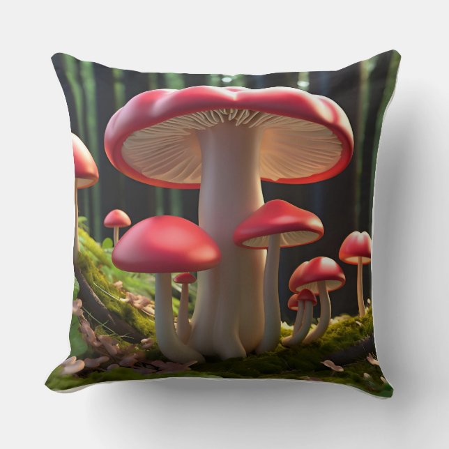 Whimsical Mushroom Forest Pillow - Cute Design Kudde (Framsida)