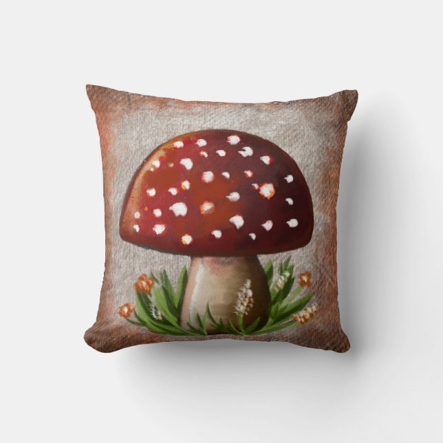 Whimsical Mushroom & Fungi Motif – Nature-Inspired Kudde (Framsida)