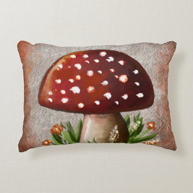 Whimsical Mushroom & Fungi Motif – Nature-Inspired Prydnadskudde (Framsidan)
