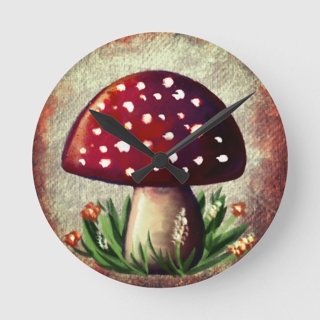 Whimsical Mushroom & Fungi Motif – Nature-Inspired Rund Klocka (Framsida)