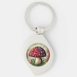 Whimsical Mushroom & Fungi Motif – Nature-Inspired Swirl Silverfärgad Nyckelring