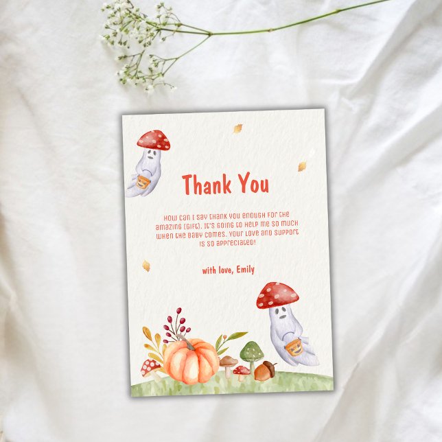 Whimsical Mushroom Ghost Fall Baby Shower Tack Kort (Whimsical Mushroom Ghost Fall Baby Shower Thank You Card)