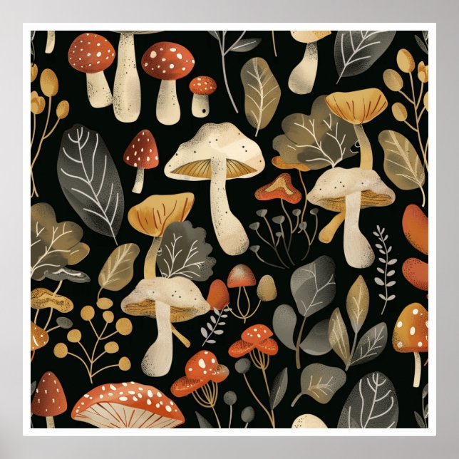 Whimsical Mushroom Mönster Poster (Framsidan)