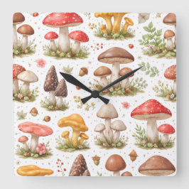 Whimsical Mushroom Pattern – Vintage Botanical Fyrkantig Klocka