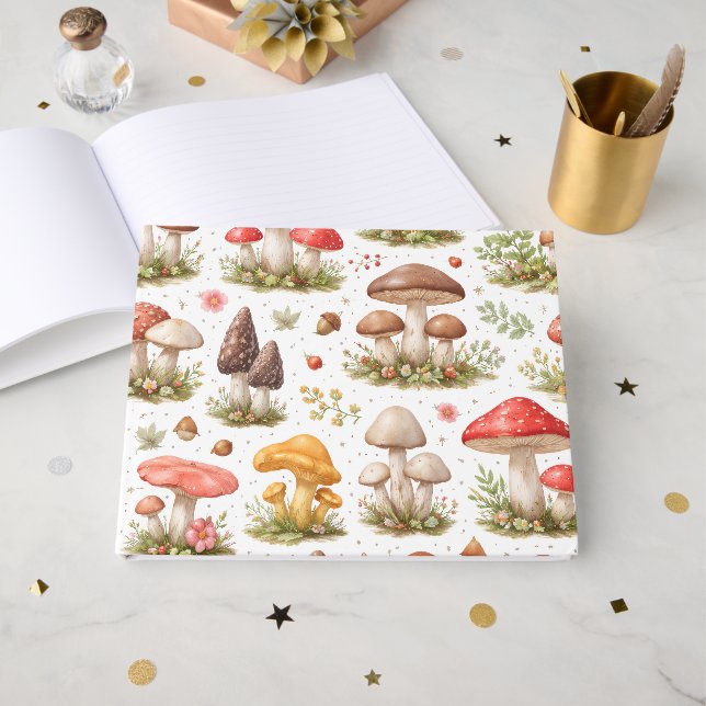 Whimsical Mushroom Pattern – Vintage Botanical  Gästböcker (Framsida Öppen)