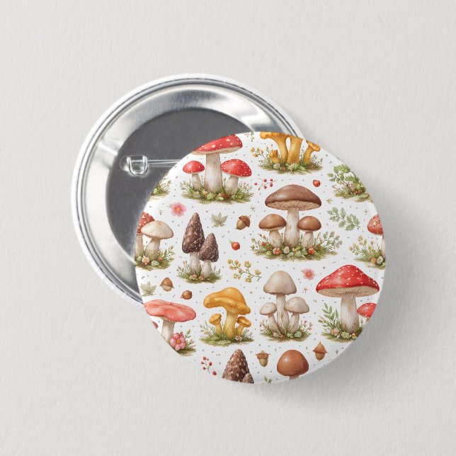 Whimsical Mushroom Pattern – Vintage Botanical  Knapp (Framsida & baksida)