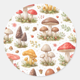 Whimsical Mushroom Pattern – Vintage Botanical Runt Klistermärke