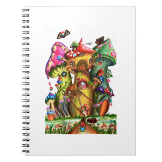 Whimsical Mushroom Village Fantasy Artwork Anteckningsbok
