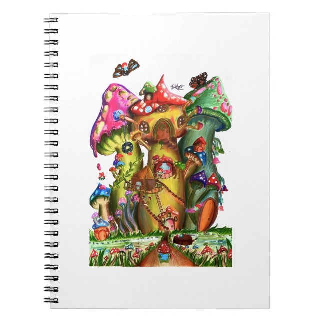 Whimsical Mushroom Village Fantasy Artwork Anteckningsbok (Framsidan)