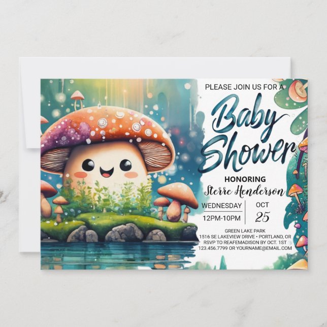 Whimsical Mushroom Wonderland Baby Shower Inbjudningar (Framsida)