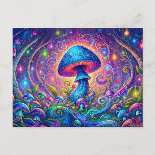 Whimsical Mushroom World Psychedelic Nature Fantas Vykort (Framsida)
