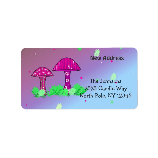 Whimsical Mushrooms Ny Adress Adressetikett (Framsidan)