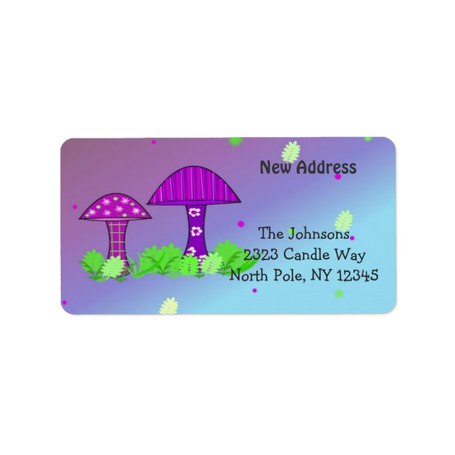 Whimsical Mushrooms Ny Adress Adressetikett (Framsidan)