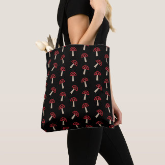 Whimsical Mushrooms Red And Black Pattern Tygkasse