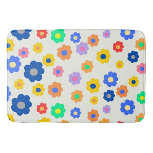 Whimsical Mustard & Black Blommigt Retro Cheerful Badrumsmatta