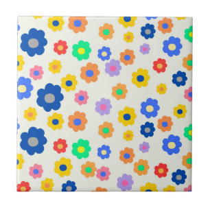 Whimsical Mustard & Black Blommigt Retro Cheerful Kakelplatta