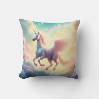 Whimsical Mystical Flying Unicorn Pastel Rainbow Kudde