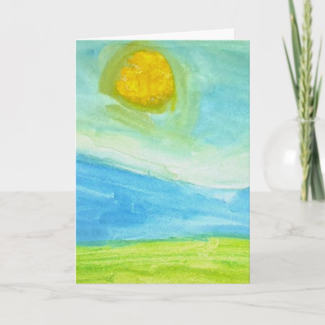 Whimsical Naiv Konst Sol Landskap Kort (Framsida)