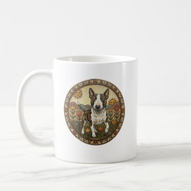 Whimsical Naive Art Bull Terrier Kaffemugg (Vänster)