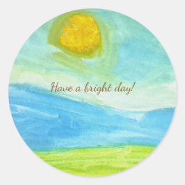 Whimsical Naive Art Sun Landscape Runt Klistermärke