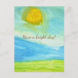 Whimsical Naive Art Sun Landscape Vykort