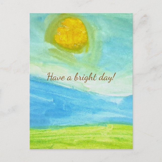 Whimsical Naive Art Sun Landscape Vykort (Framsida)