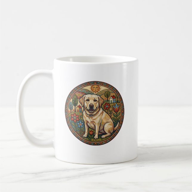 Whimsical Naive Art Yellow Labrador Kaffemugg (Vänster)