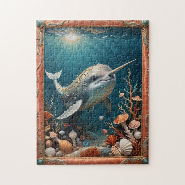 Whimsical Narwhal in Ocean Pussel (Vertikal)