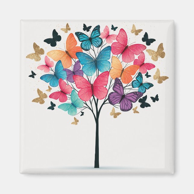 Whimsical Natur Fjäril Träd des Livet Magnet (Framsidan)