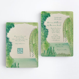 Whimsical Natur Handmålad QR RSVP Bröllop Inbjudningar