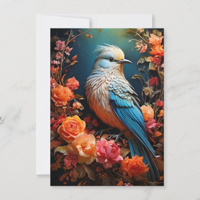 Whimsical Nature Blå Fågel Kort (Framsida)