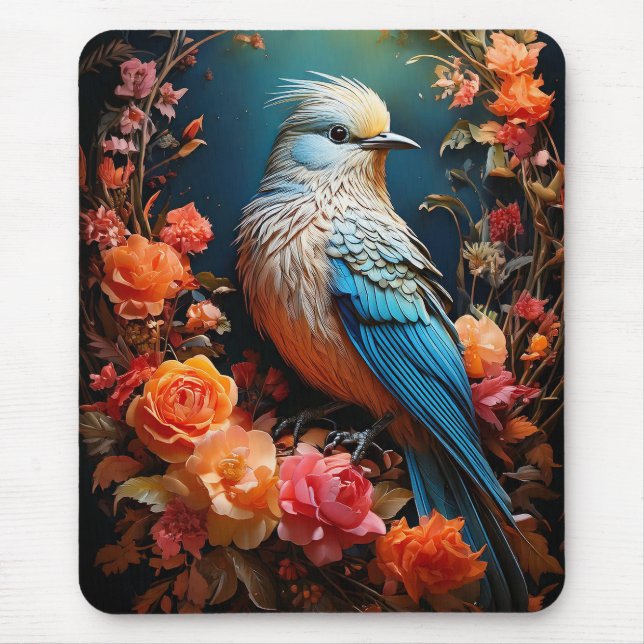 Whimsical Nature Blå Fågel Musmatta (Framsidan)