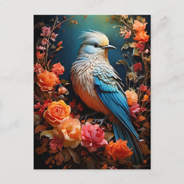Whimsical Nature Blå Fågel Vykort (Framsida)