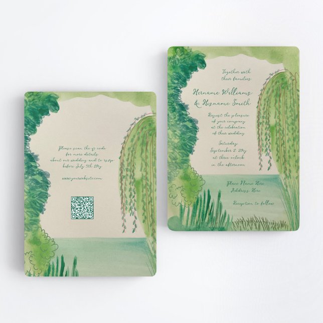Whimsical Nature Hand Painted QR RSVP Wedding Inbjudningar (Skapare uppladdad)