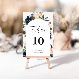 Whimsical Navy & Blush Blommönster Bröllop Bordsnummer