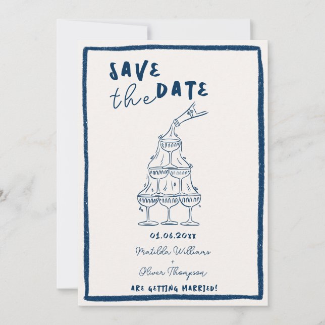 Whimsical Navyblå Save The Date-inbjudan Inbjudningar (Framsida)