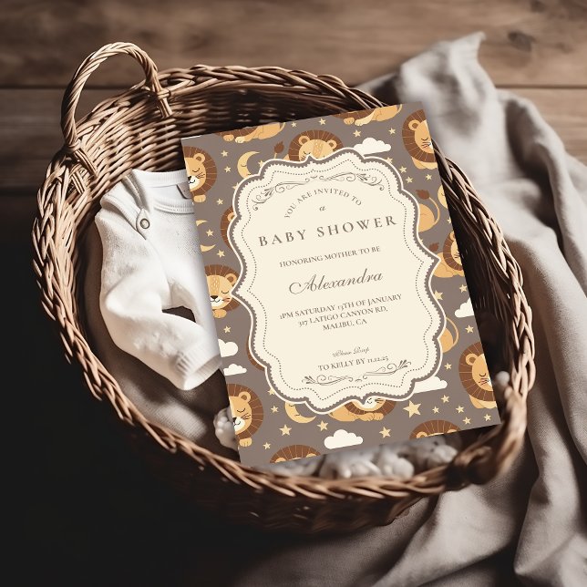 Whimsical Neutral Safari Lejon Bebis Shower Inbjudningar (Skapare uppladdad)
