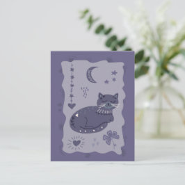 Whimsical Night Cat Folk Art Postcard Vykort
