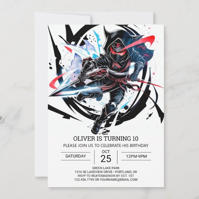 Whimsical Ninja Surprise Birthday Inbjudningar (Framsida)