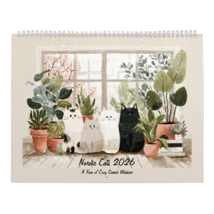 Whimsical Nordic Katter Skandinaviskt Mysigt Hem Kalender