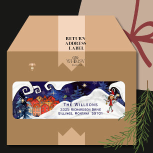 Whimsical nordisk by och vinterälva adress returadress etikett