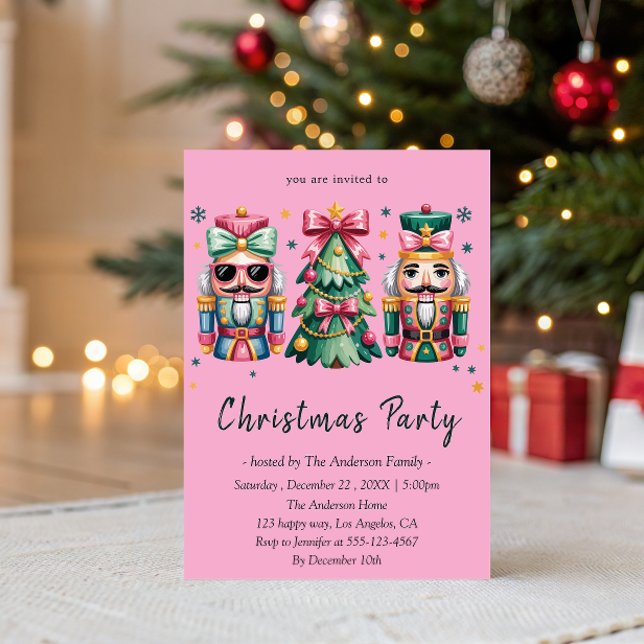 Whimsical Nötknäppare & Julgran Holiday Party Inbjudningar (Skapare uppladdad)
